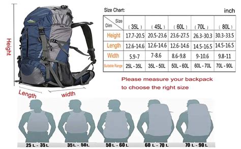 35l backpack size chart.